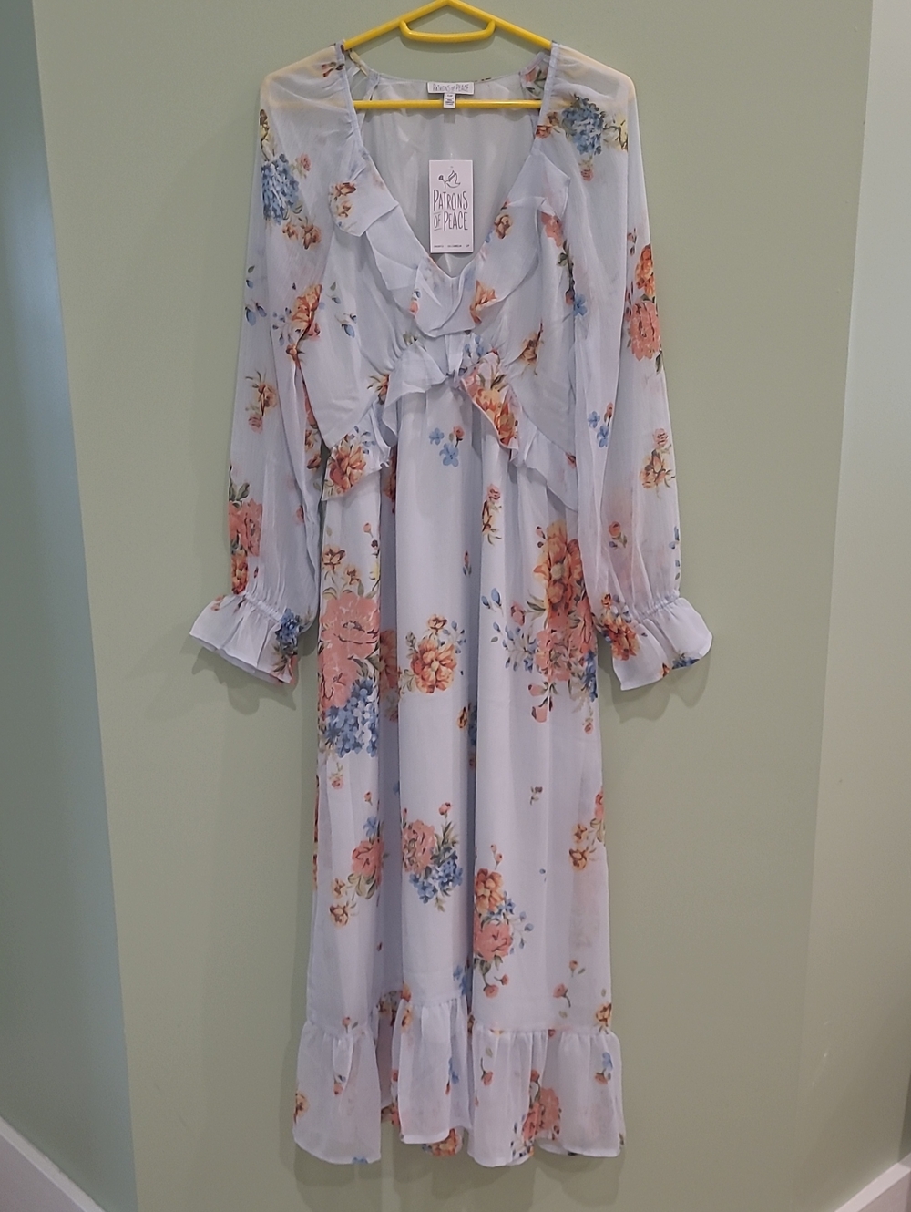 Patrons of Peace Pale Blue Floral Ruffle Maxi Dress